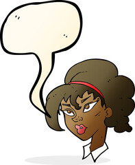 cartoon pretty woman with speech bubble