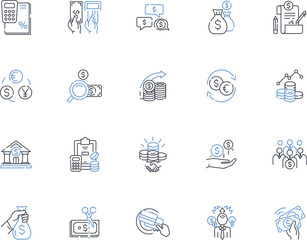 Savings management line icons collection. Budgeting, Investments, Frugal, Savings, Planning, Retirement, My vector and linear illustration. Financial,Goals,Planning outline signs set