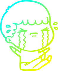 cold gradient line drawing of a cartoon man crying
