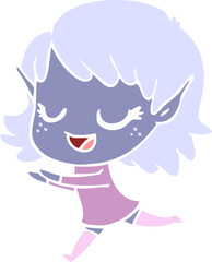 happy flat color style cartoon elf girl running