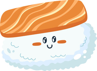 Sushi with salmon in Kawaii style. Asian food.