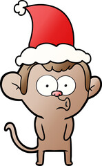 hand drawn gradient cartoon of a hooting monkey wearing santa hat
