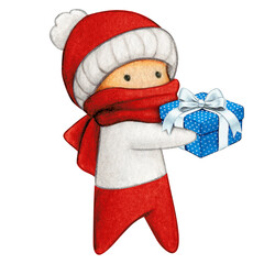 Watercolor hand drawn cute winter character