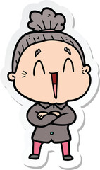 sticker of a cartoon happy old lady