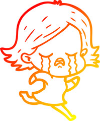 warm gradient line drawing of a cartoon girl crying whilst running