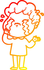 warm gradient line drawing of a cartoon man crying
