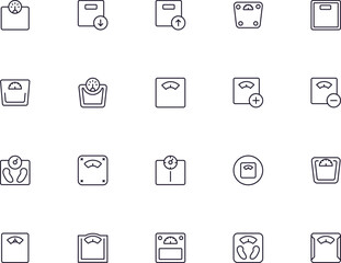 Scale concept. Collection of modern high quality weight line icons. Editable stroke. Premium linear symbol for web sites, flyers, banners, online shops and companies.