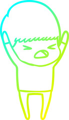 cold gradient line drawing of a cartoon stressed man