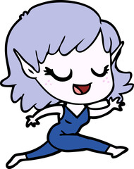 happy cartoon elf girl running
