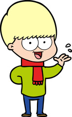 happy cartoon boy waving