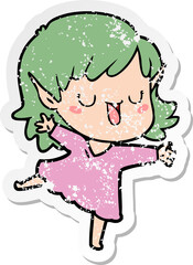 distressed sticker of a cartoon elf girl