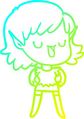 cold gradient line drawing of a cartoon elf girl