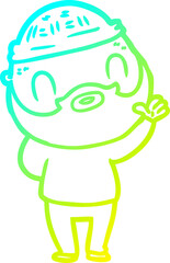 cold gradient line drawing of a cartoon bearded man