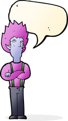 cartoon vampire man with speech bubble