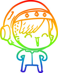 rainbow gradient line drawing of a happy cartoon space girl