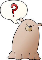 cartoon curious bear with speech bubble in smooth gradient style