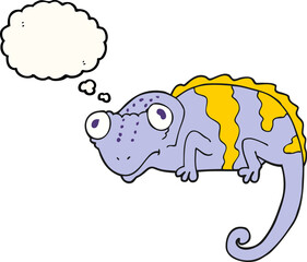 freehand drawn thought bubble cartoon chameleon