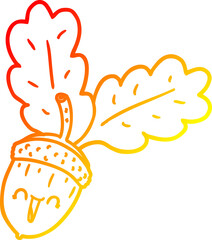 warm gradient line drawing of a cartoon acorn