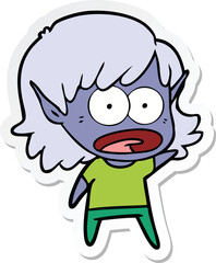 sticker of a cartoon shocked elf girl