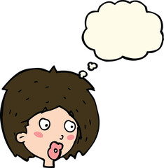 cartoon woman looking with thought bubble