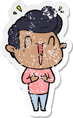 distressed sticker of a cartoon excited man