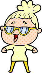 cartoon happy woman wearing spectacles