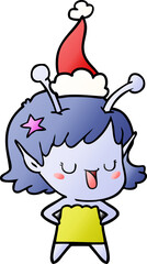 happy alien girl hand drawn gradient cartoon of a wearing santa hat