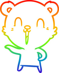 rainbow gradient line drawing of a happy cartoon bear