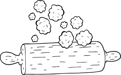 freehand drawn black and white cartoon rolling pin