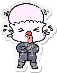 distressed sticker of a weird cartoon alien