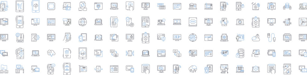 Computer hardware line icons collection. Processor, Motherboard, Graphics, Memory, Storage, Power, Cooling vector and linear illustration. Sound,Nerking,Modem outline signs set