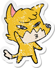 distressed sticker of a clever cartoon fox