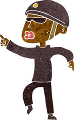 cartoon man in bike helmet pointing