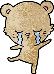 crying cartoon bear balancing