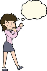 cartoon happy businesswoman with thought bubble