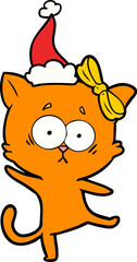 hand drawn line drawing of a cat wearing santa hat