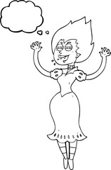 freehand drawn thought bubble cartoon vampire girl with bloody mouth