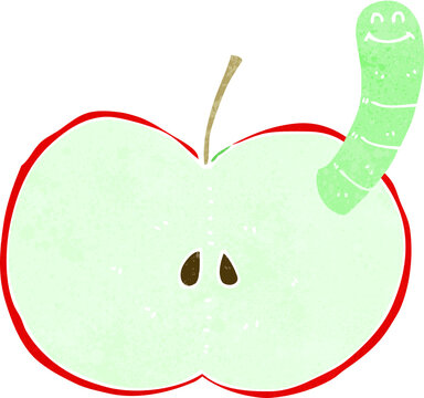 green apple with worm cartoon clip art preview