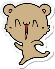 sticker of a happy bear running cartoon