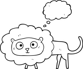 freehand drawn thought bubble cartoon lion