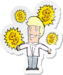retro distressed sticker of a cartoon salesman