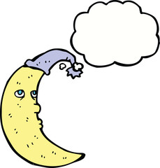 sleepy moon cartoon with thought bubble