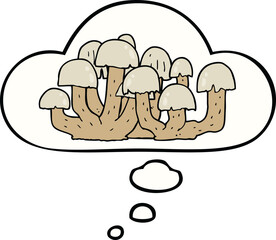 cartoon mushroom with thought bubble