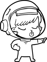 cartoon pretty astronaut girl pointing
