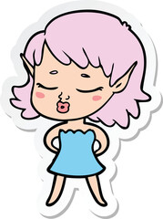 sticker of a pretty cartoon elf girl