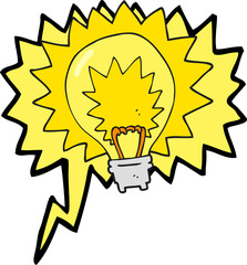 freehand drawn speech bubble cartoon light bulb shining