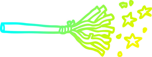 cold gradient line drawing of a cartoon magic broom sticks