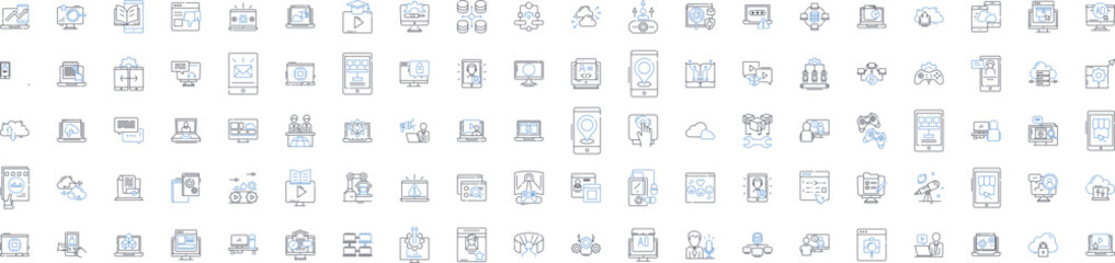 PC line icons collection. Gaming, Processor, Keyboard, Mouse, Graphics, RAM, Hard drive vector and linear illustration. Desktop,Laptop,Monitor outline signs set