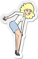 sticker of a cartoon annoyed woman rubbing knee