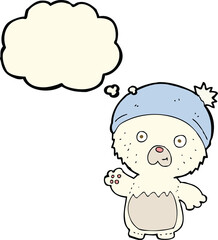 cartoon cute teddy bear in hat with thought bubble